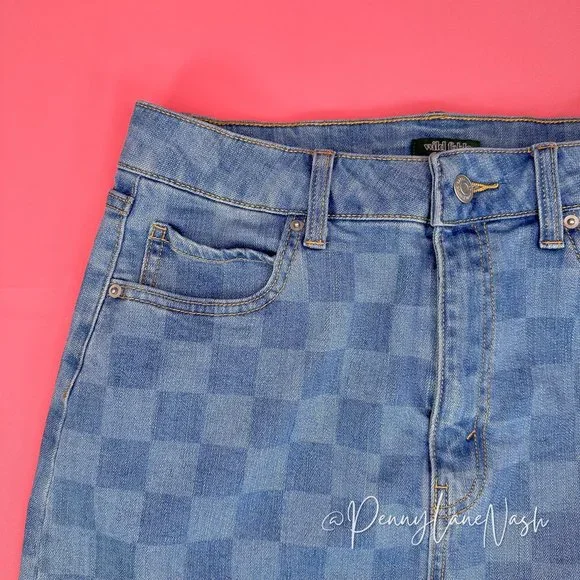Wild Fable Super-High Rise Denim Mini Skirt Blue Check - Picture 3 of 11